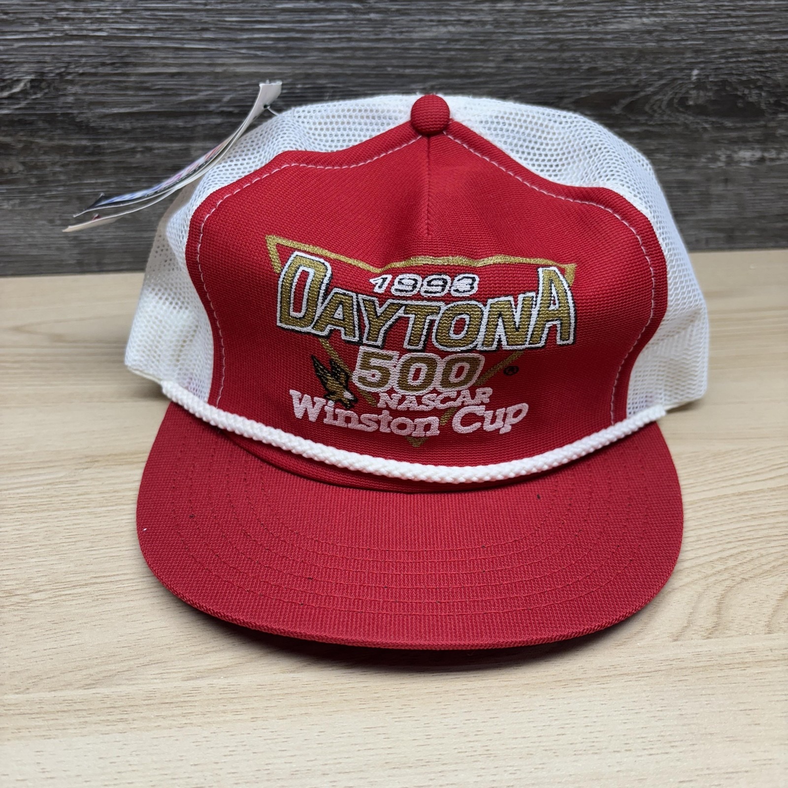 Vintage Daytona 500 Hat Cap Snap Back Mens Red White Nascar Racing Trucker 90s